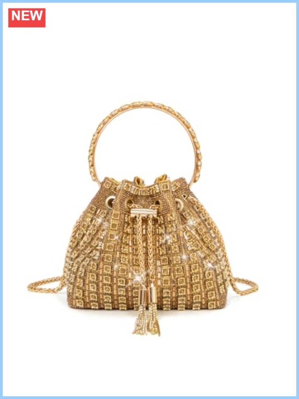 Rhinestone Clutch Purse Sparkly Evening Bag Detachable Chain 3-in-1 Crossbody